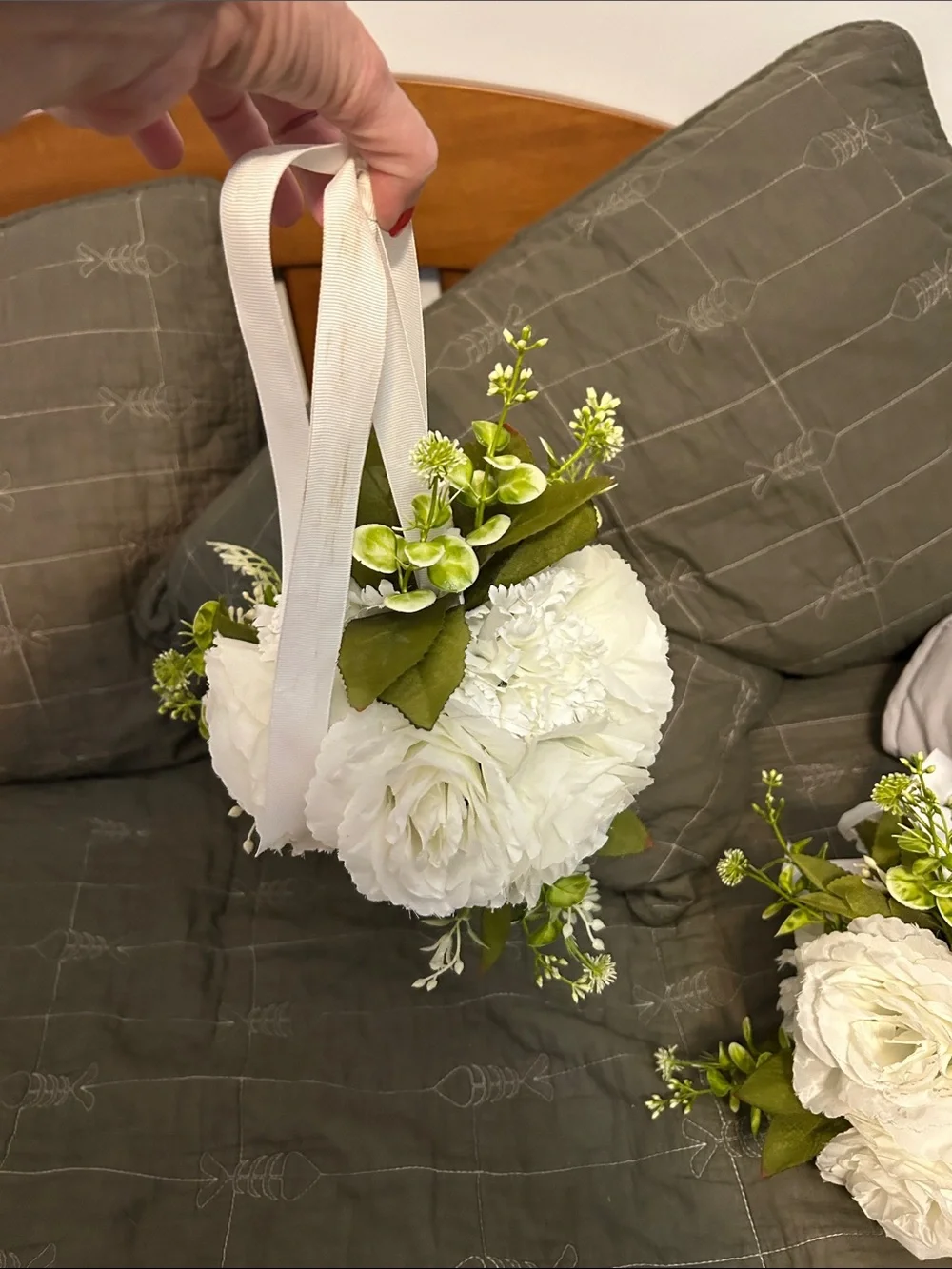 White Artificial Ranunculus Bouquet Set with Greenery - Home Accents